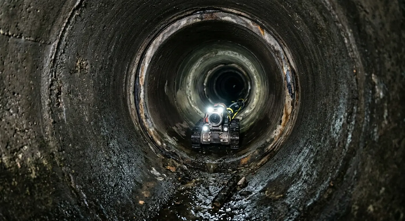 Robotic sewer camera inspecting pipe interior for Drain Snake Service in Stony Point